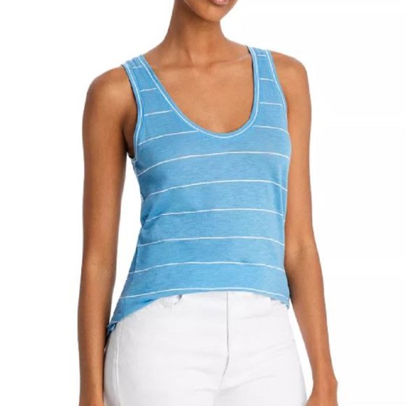 Vince. Skinny Striped Tank Aquata/Optic White - Picture 1 of 2